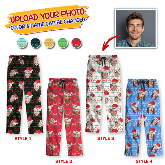 Happy Holidays To You Custom Photo Human And Pet Faces - Custom Face Pajamas Pattern - Personalized Photo Christmas Pajamas