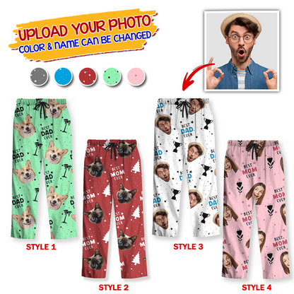 Best Dad Ever Photo Human And Pet Faces - Custom Face Pajamas Pattern - Personalized Photo Christmas Pajamas