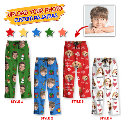 Snow and Heart Pajamas Custom Face Pajamas Set - Personalized Photo Christmas Pajamas