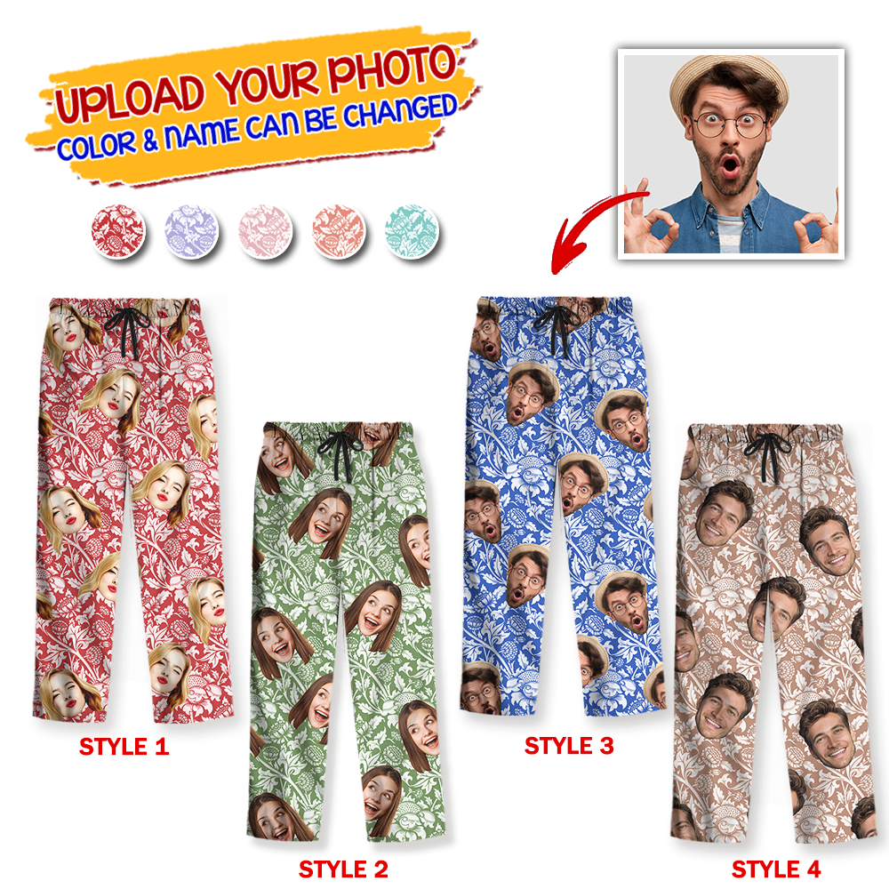 Print Pajama Set, Night Wear, Bridesmaid Pajama Set Photo Human And Pet Faces - Custom Face Pajamas Pattern - Personalized Photo Christmas Pajamas