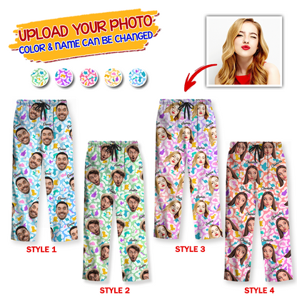 Color Patterns Custom Photo Human And Pet Faces - Custom Face Pajamas Pattern - Personalized Photo Christmas Pajamas