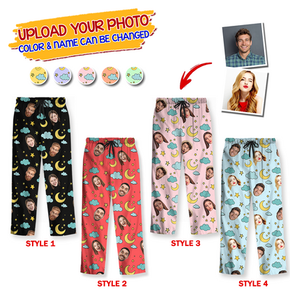 Our Family Custom Face Pajamas Set Moon and Star Pattern - Personalized Photo Christmas Pajamas