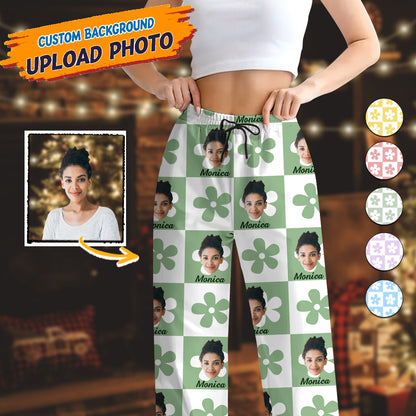 Flower Style Custom Photo Human And Pet Faces - Custom Face Pajamas Pattern - Personalized Photo Christmas Pajamas