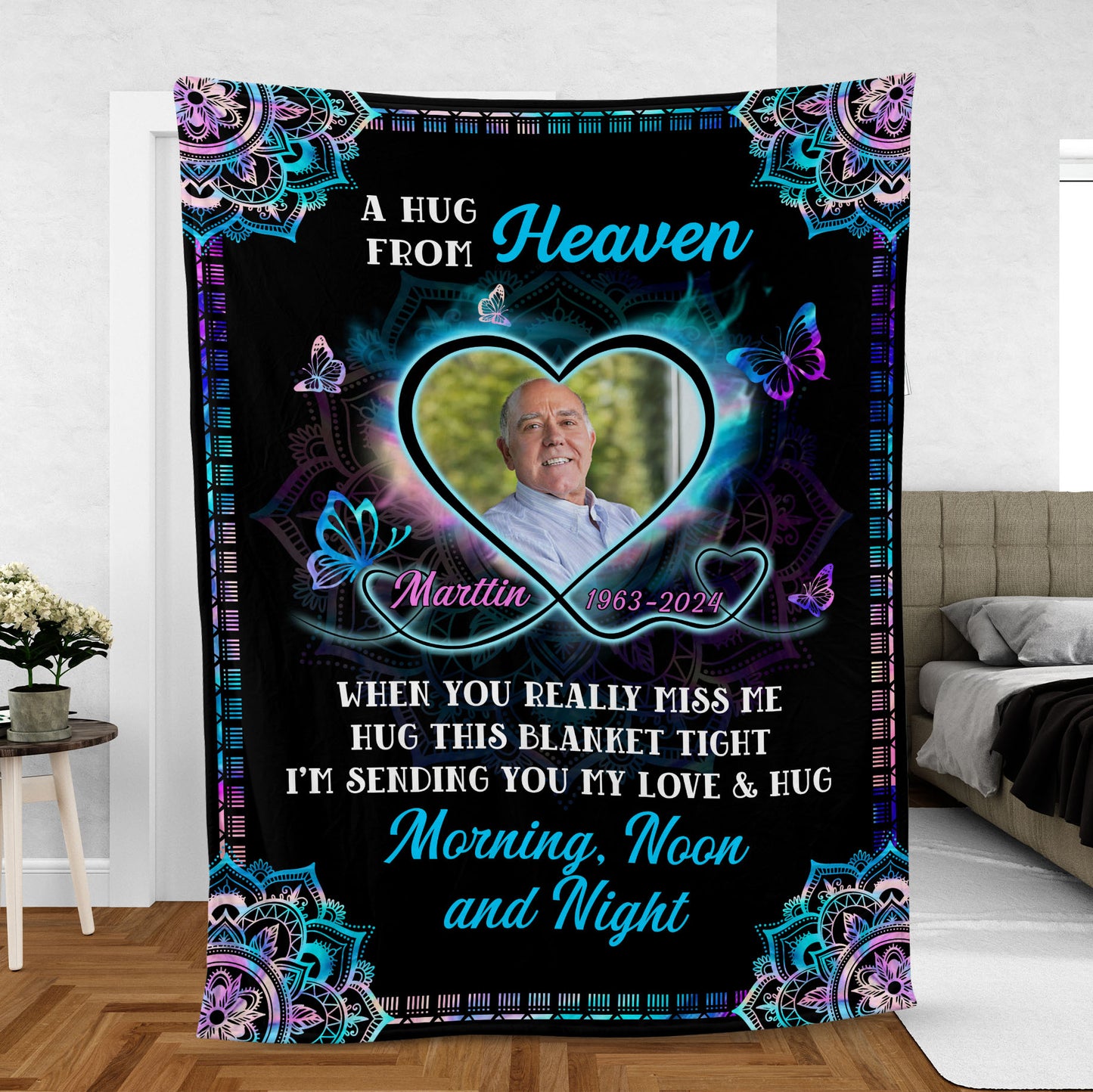 A hug From Heaven Pattern - Memorial Personalized Custom Blanket - Christmas Gift, Sympathy Gift