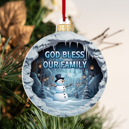 God Bless Our Family Snowman Acrylic Ornament - Memorial Custom Acrylic Ornament - Custom Ornament