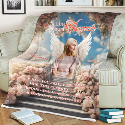 A Hug From Heaven Flowers Christmas Photo Blanket Memorial - Remembrance Gift - Memorial Personalized Custom Blanket - Christmas Gift, Sympathy Gift