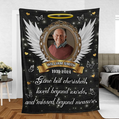 Gone but Cherished, Loved Beyond Words - Memorial Personalized Custom Blanket - Christmas Gift, Sympathy Gift