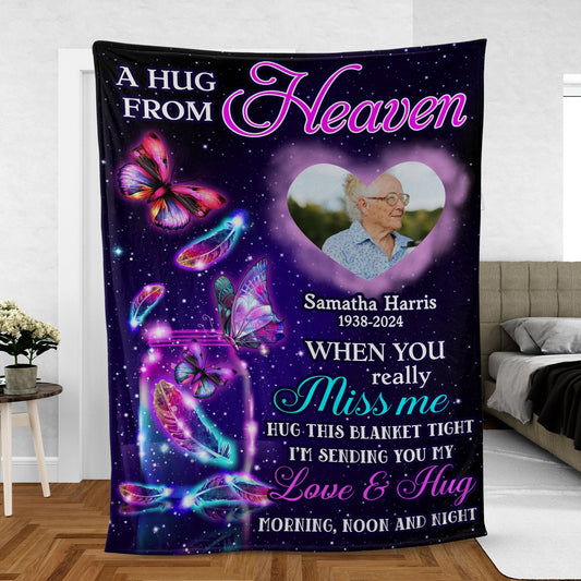 Hug Morning, Noon and Night - Memorial Personalized Custom Blanket - Christmas Gift, Sympathy Gift