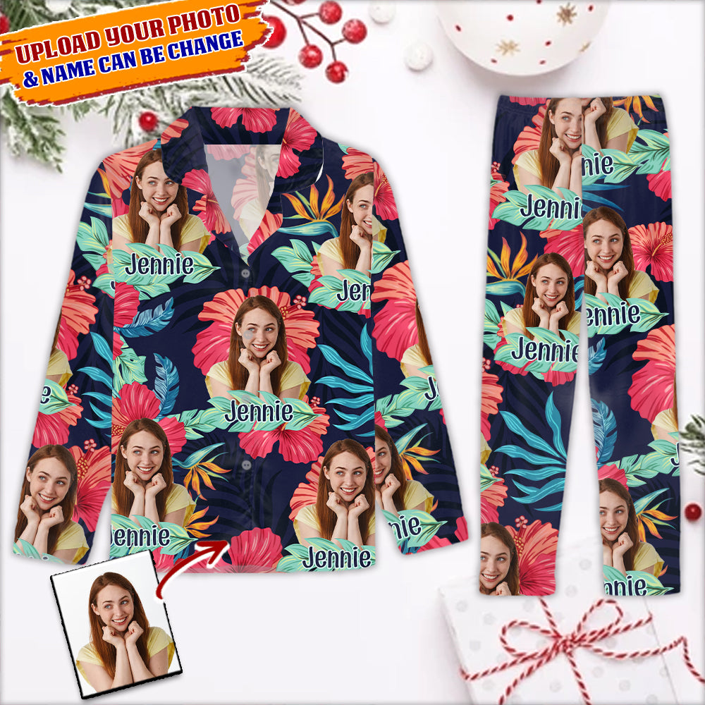 Palm Custom Photo Human And Pet Faces - Custom Face Pajamas Pattern - Personalized Photo Christmas Pajamas