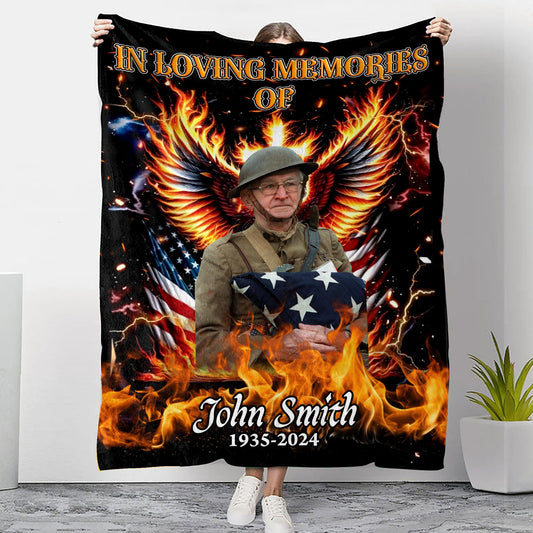 In Loving Memory Fire Wings - Memorial Personalized Custom Blanket - Christmas Gift, Sympathy Gift