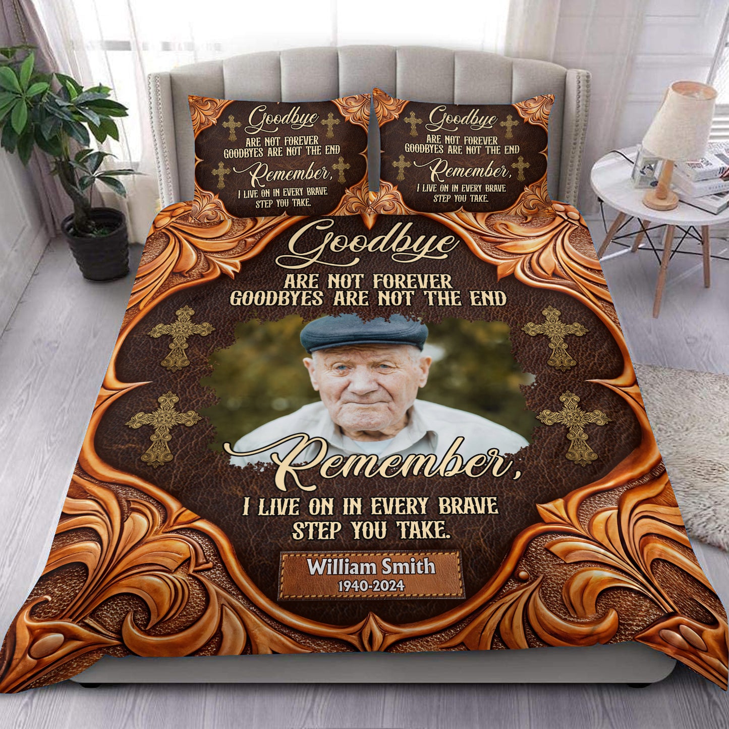 Goodbyes Are Not Forever Cross - Memorial Personalized Custom Bedding Set - Christmas Gift, Sympathy Gift