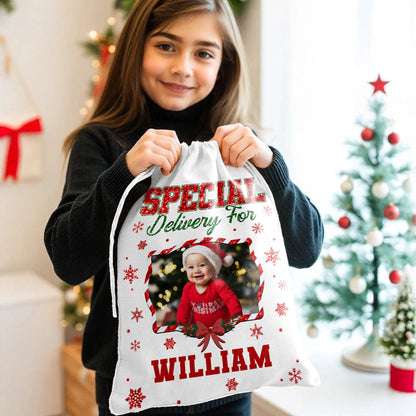 Merry Christmas Glitter Bag Custom Photo - Christmas Family Gift - Personalized Christmas Sack - Custom Christmas Bag