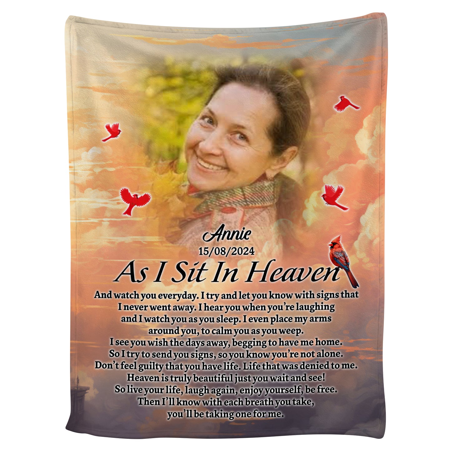 As I Sit In Heaven In Loving Memories Blanket Memorial - Remembrance Gift - Memorial Personalized Custom Blanket - Christmas Gift, Sympathy Gift