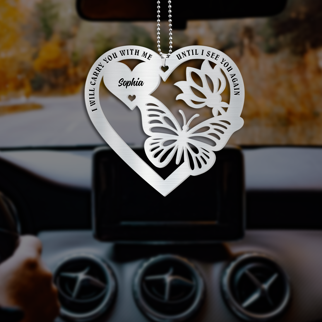 I Will Carry You With Me Car Ornament Metal Stainless - Personalized Car Ornament