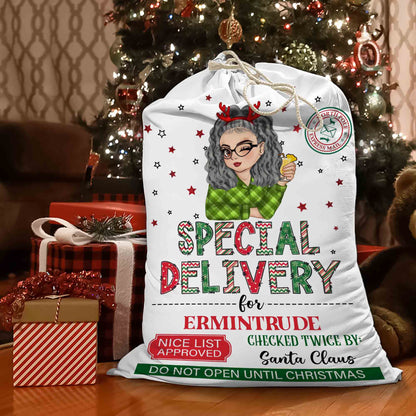 Special Delivery Nice Checked 2x - Christmas Family Gift - Personalized Christmas Sack - Custom Christmas Bag