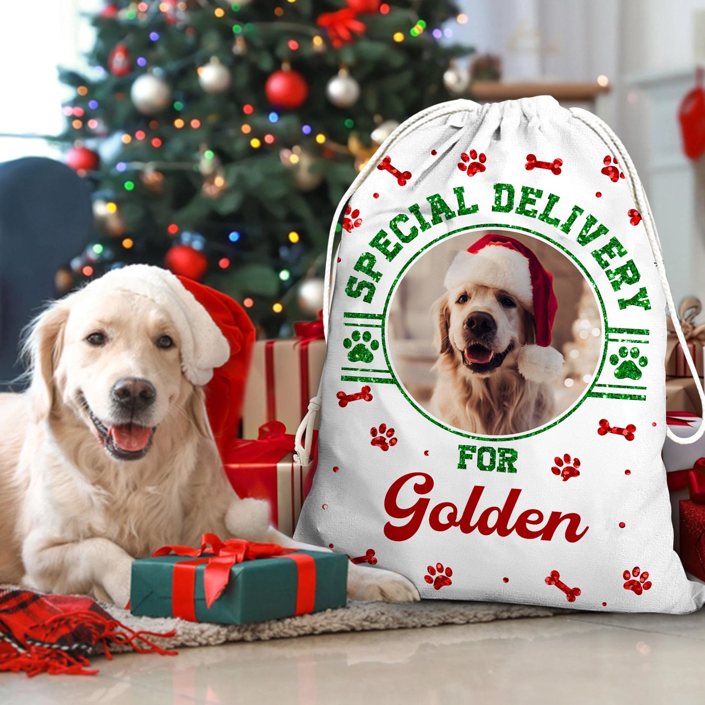 Christmas Wishes Bag Dog Lovers Custom Photo - Christmas Gifts - Personalized Christmas Sack - Custom Christmas Bag