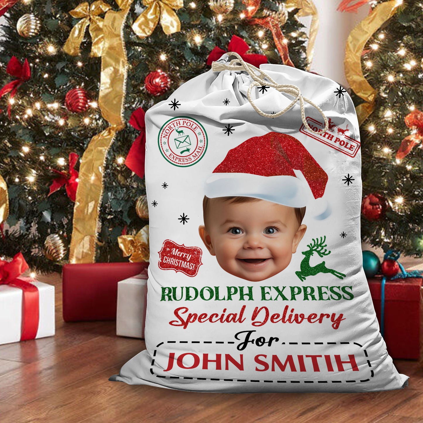 Rudolph Express - Christmas Family Gift - Personalized Christmas Sack - Custom Christmas Bag