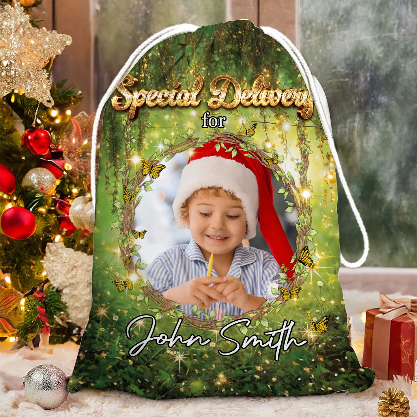 Fairy Pattern Christmas Bag Custom Photo - Christmas Family Gift - Personalized Christmas Sack - Custom Christmas Bag