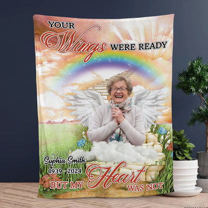 Your Wings Were Ready Rainbow - Personalized Custom Blanket - Memorial Personalized Custom Blanket