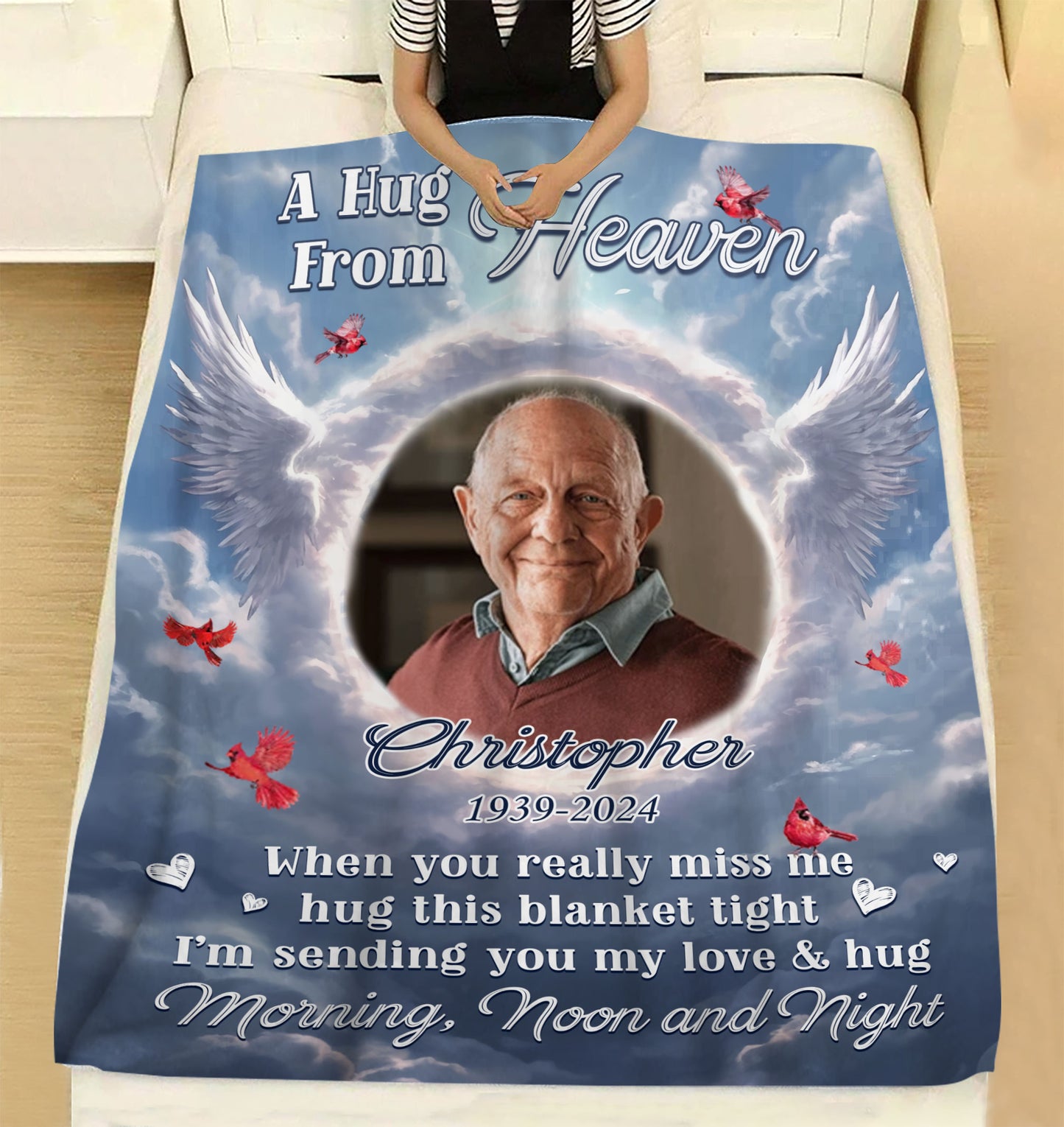 A Hug From Heaven Sky Photo - Memorial Personalized Custom Blanket - Christmas Gift, Sympathy Gift