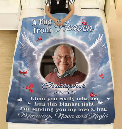 A Hug From Heaven Sky Photo - Memorial Personalized Custom Blanket - Christmas Gift, Sympathy Gift