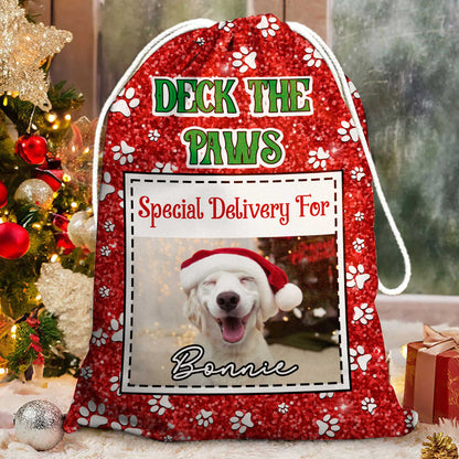 Deck The Paws Mail Service Christmas Bag Custom Photo - Christmas Gift For Dog Lovers - Personalized Christmas Sack - Custom Christmas Bag