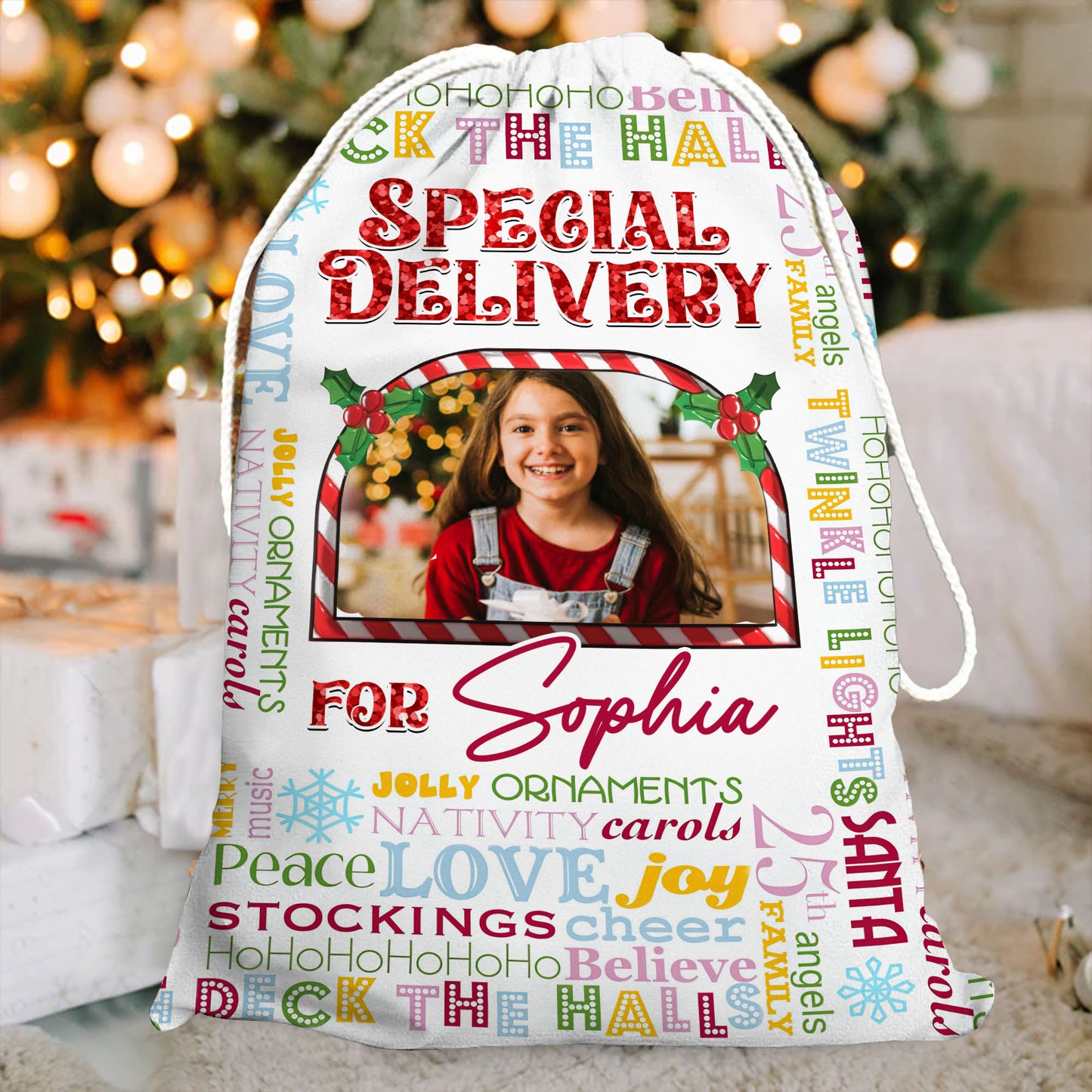 Peace Love Joy Christmas Santa Sack Present Gift Bag - Christmas Family Gift - Personalized Christmas Sack - Custom Christmas Bag