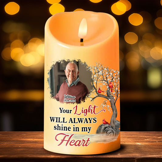 Candle Burns Your Life Was A Blessing Cardinal Custom Photo Memorial - Personalized Flameless LED Candle