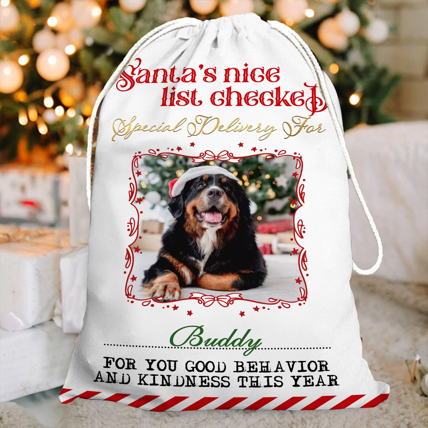 Santa’s Nice List Checked Christmas Bag - Christmas Family Gift - Personalized Christmas Sack - Custom Christmas Bag