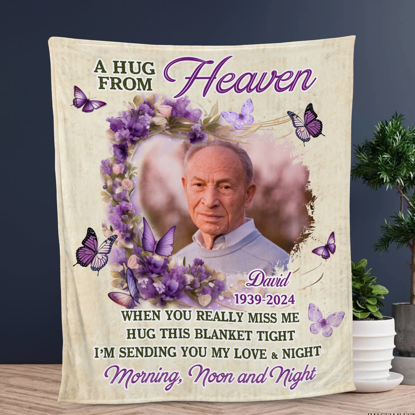 Purple Butterflies Blanket Memorial - Remembrance Gift - Memorial Personalized Custom Blanket - Christmas Gift, Sympathy Gift