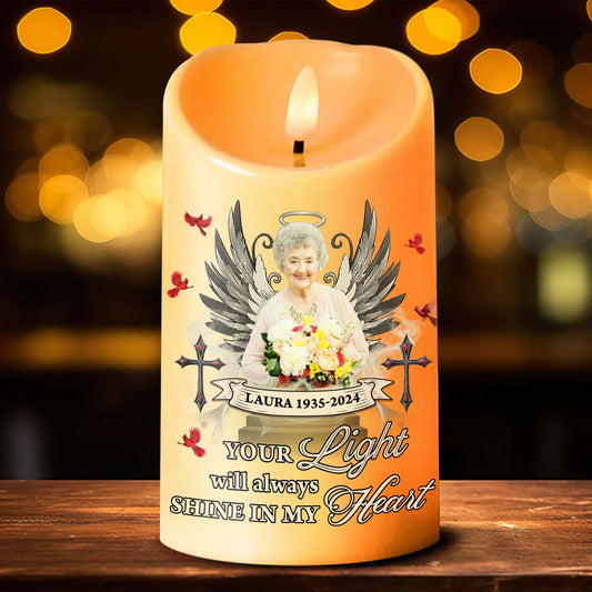 Your Light Will Always Shine Custom Photo Memorial - Personalized Flameless LED Candle