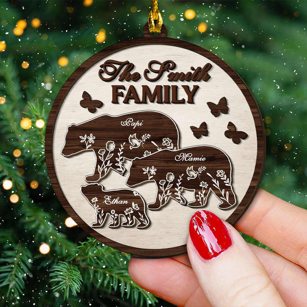 Wooden Bear Family Ornament - Memorial Ornament - 2 Layer Wood Pet Carving Ornament - Custom Bear Family Ornament