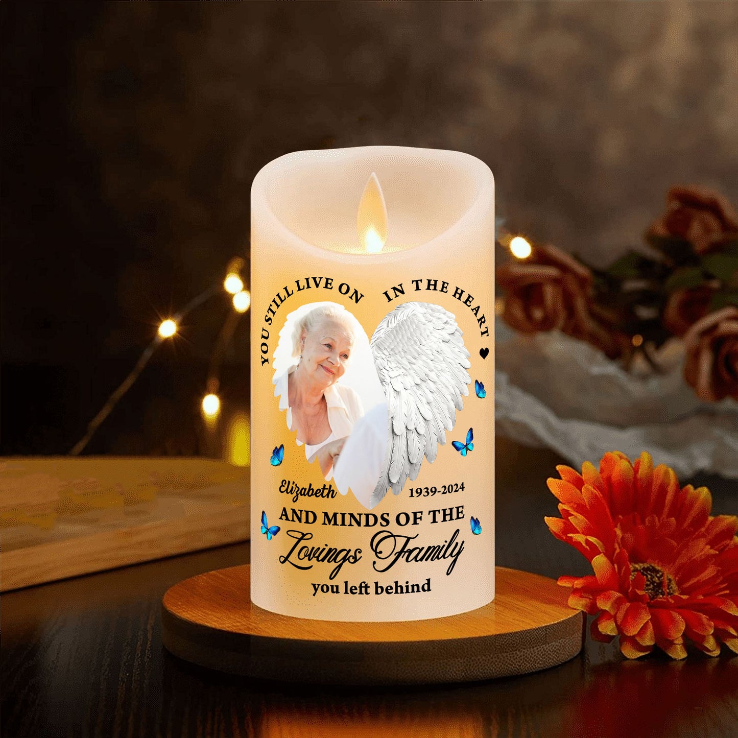 Custom Photo Memorial You Still Live In Our Hearts - Personalized Flameless LED Candle