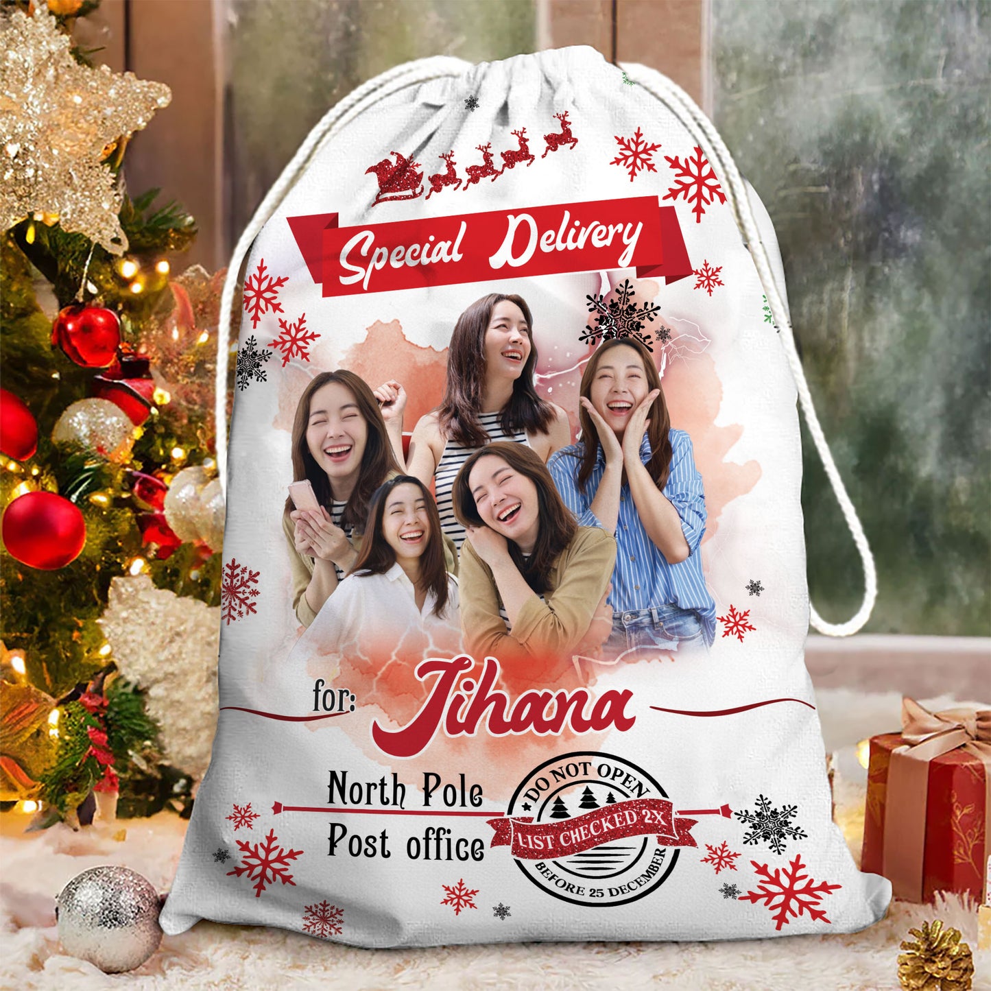 Vintage Portrait Christmas Bag Custom Photo - Christmas Family Gift - Personalized Christmas Sack - Custom Christmas Bag