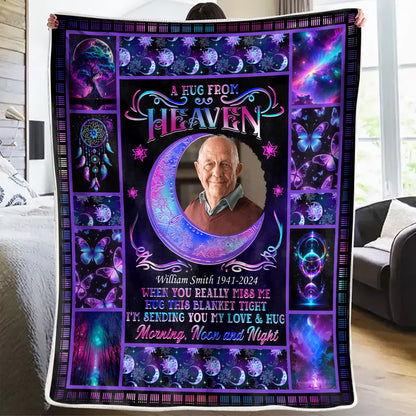 A Hug From Heaven Moon Too Hard To Move Forward Blanket Memorial - Remembrance Gift - Memorial Personalized Custom Blanket - Christmas Gift, Sympathy Gift