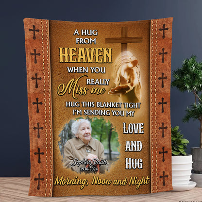 Love And Hug Christian Photo Blanket Memorial - Remembrance Gift - Memorial Personalized Custom Blanket - Christmas Gift, Sympathy Gift