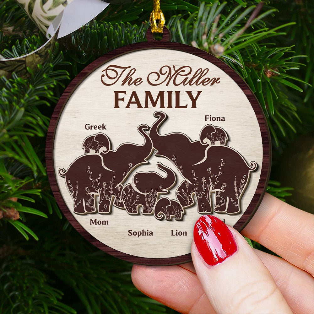 Wooden Elephant Family Ornament - Memorial Ornament - 2 Layer Wood Pet Carving Ornament - Custom Bear Family Ornament