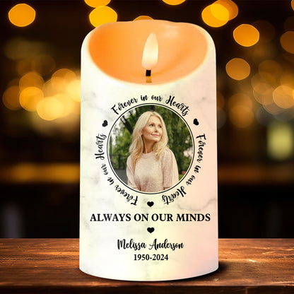 In Loving Memorial Cancer Ribbons Custom Photo Memorial - Personalized Flameless LED Candle