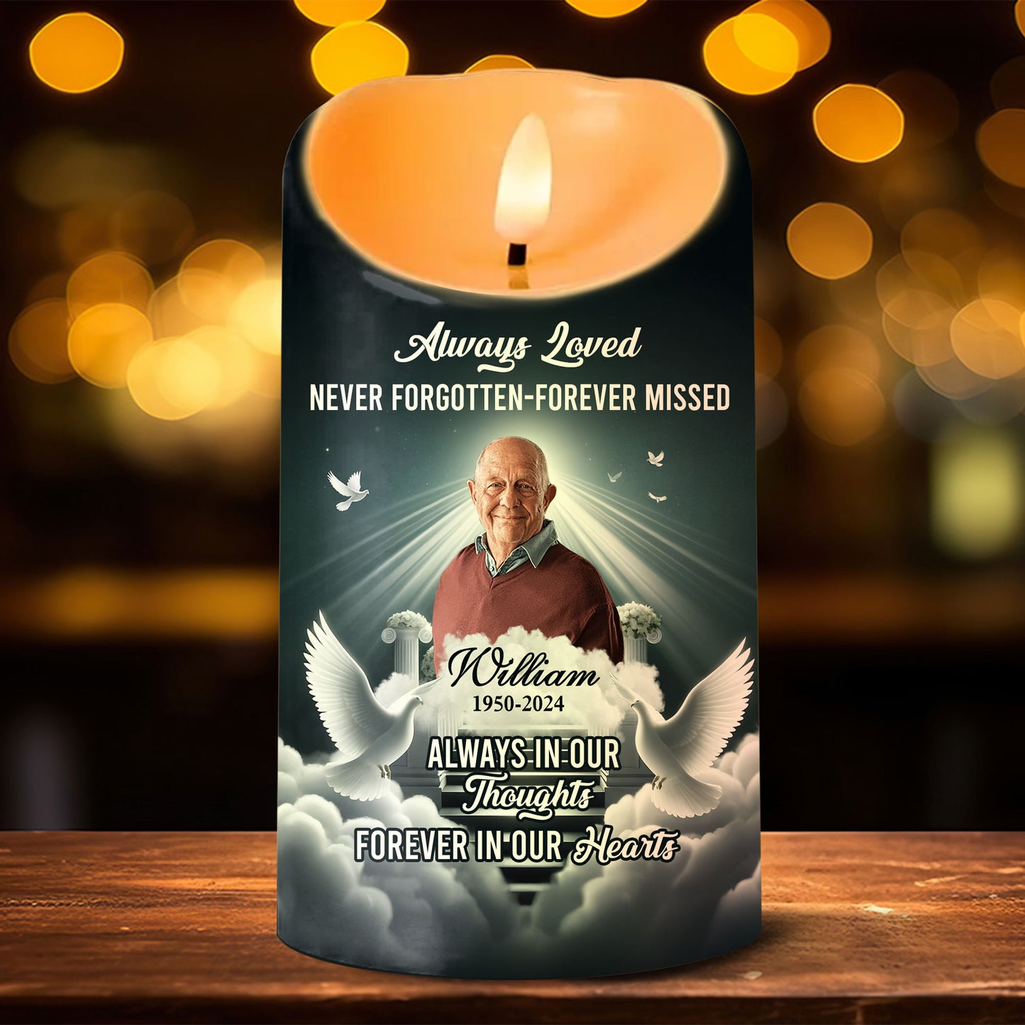 Always In Our Thoughts Memorial  - Personalized Flameless LED Candle