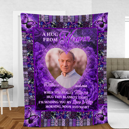 Colorful Buffterfly A Hug From Heaven Flowers Christmas Photo Blanket Memorial - Remembrance Gift - Memorial Personalized Custom Blanket - Christmas Gift, Sympathy Gift