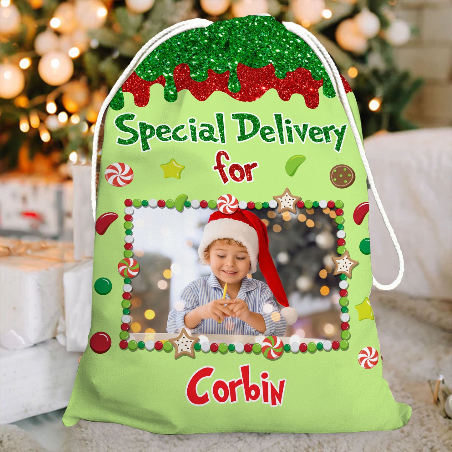 I H... Love Christmas Bag Custom Photo - Christmas Family Gift - Personalized Christmas Sack - Custom Christmas Bag