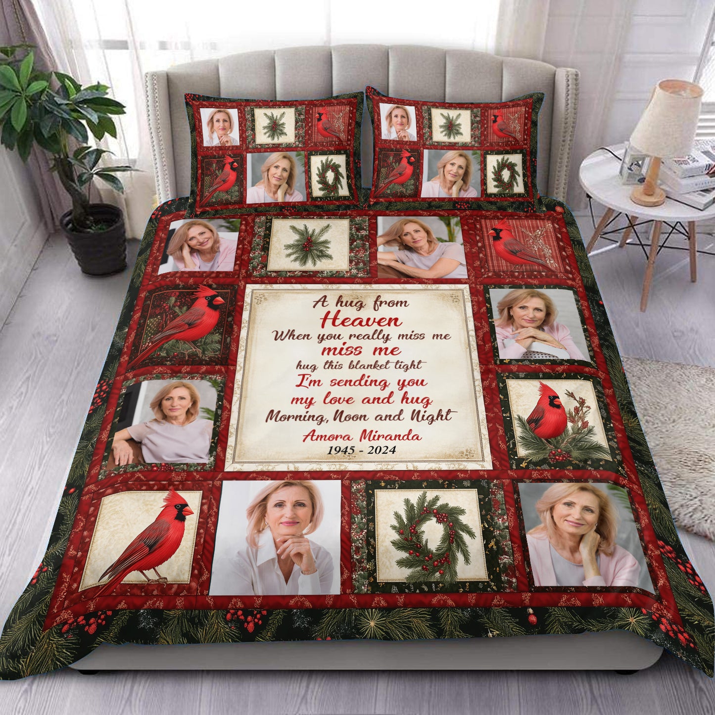 Sending You My Love And Hug You Day and Night - Memorial Personalized Custom Bedding Set - Christmas Gift, Sympathy Gift