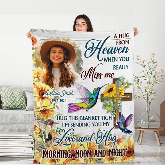 Hummingbird Love And Hug Blanket Memorial - Remembrance Gift - Memorial Personalized Custom Blanket - Christmas Gift, Sympathy Gift