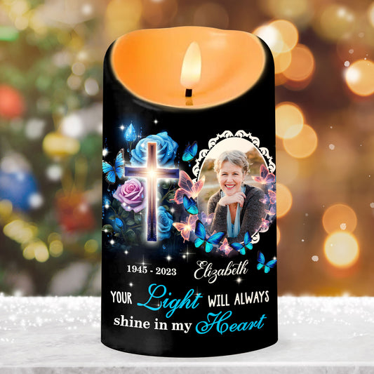 l Always Shine In My Heart Custom Photo Memorial - Personalized Flameless LED Candle