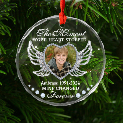 Th Moment Your Heart Stopped - Personalized Custom Glass Ornament - Memorial Ornament Gift