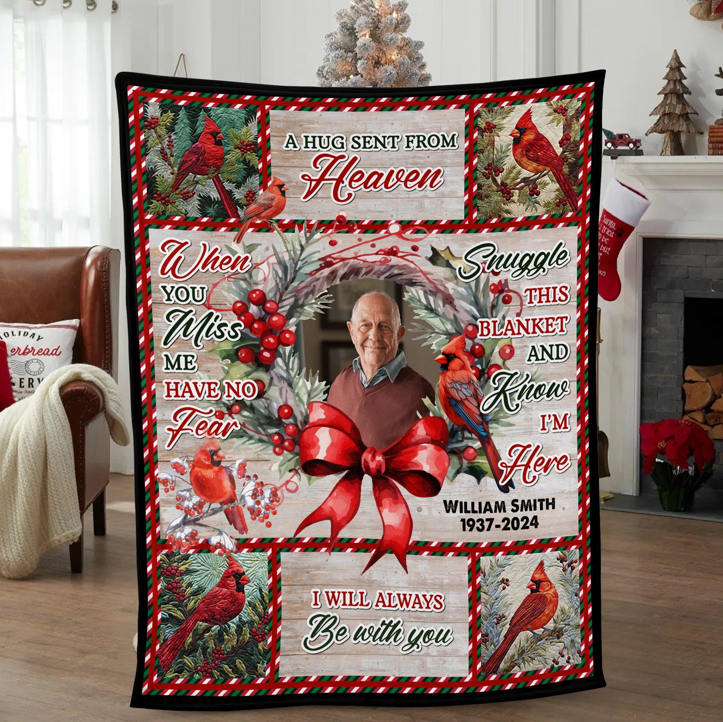 Snuggle This Blanket & Know We're Here Christmas Photo Blanket Memorial - Remembrance Gift - Memorial Personalized Custom Blanket - Christmas Gift, Sympathy Gift