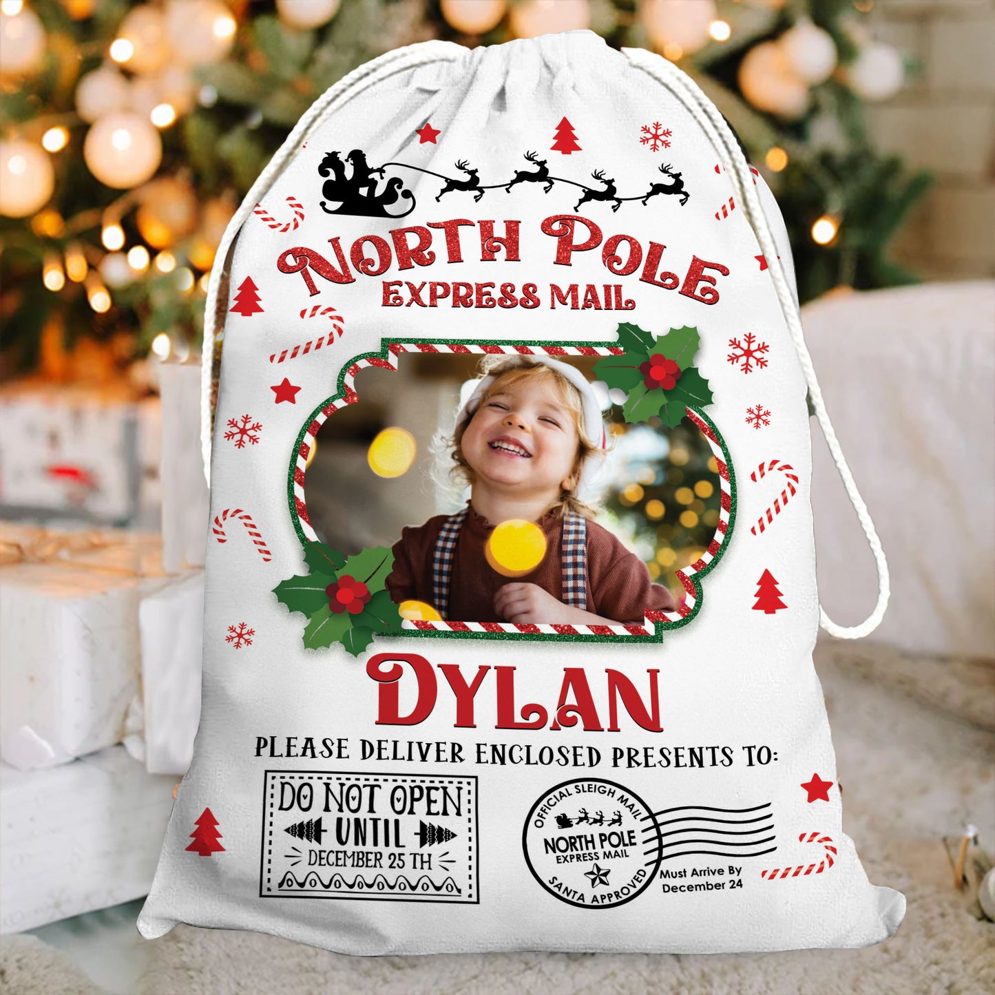 North Pole Christmas Bag Custom Photo - Christmas Family Gift - Personalized Christmas Sack - Custom Christmas Bag