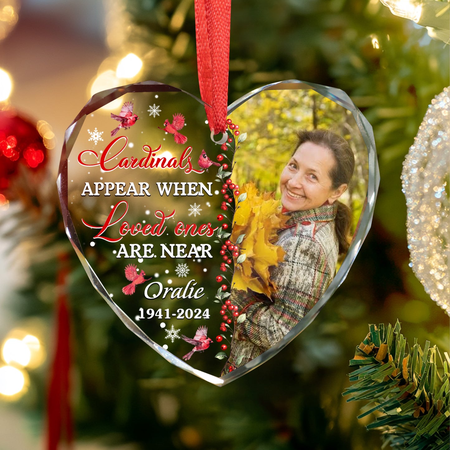 Cardinal Memorial Keepsake - Personalized Custom Glass Ornament - Memorial Ornament Gift