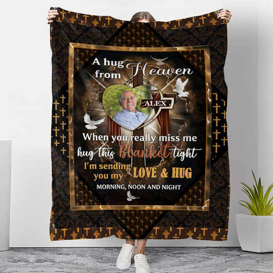 Jesus Cross A hug From Heaven - Memorial Personalized Custom Blanket - Christmas Gift, Sympathy Gift