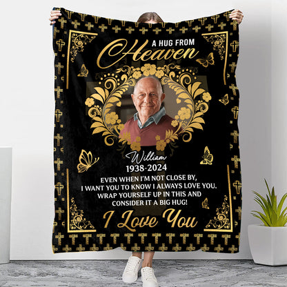 Cross Pattern Love From Heaven Memorial Blanket - Remembrance Gift - Memorial Personalized Custom Blanket - Christmas Gift, Sympathy Gift